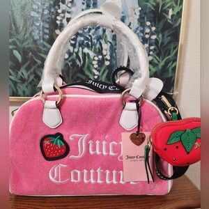 Brand New Viral Juicy Couture Pink Handbag with Strawberry Charm. NWTS